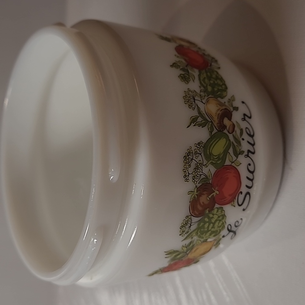 Vintage Gemgo le surgery milk glass sugar bowl spice of life patterns no lid